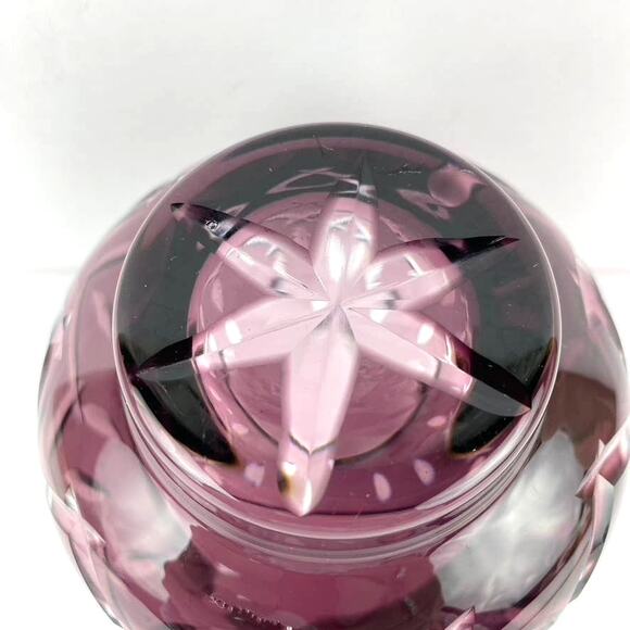 Vintage Purple Amethyst Cut Glass Votive Holder Bohemian Vase - Picture 5 of 6